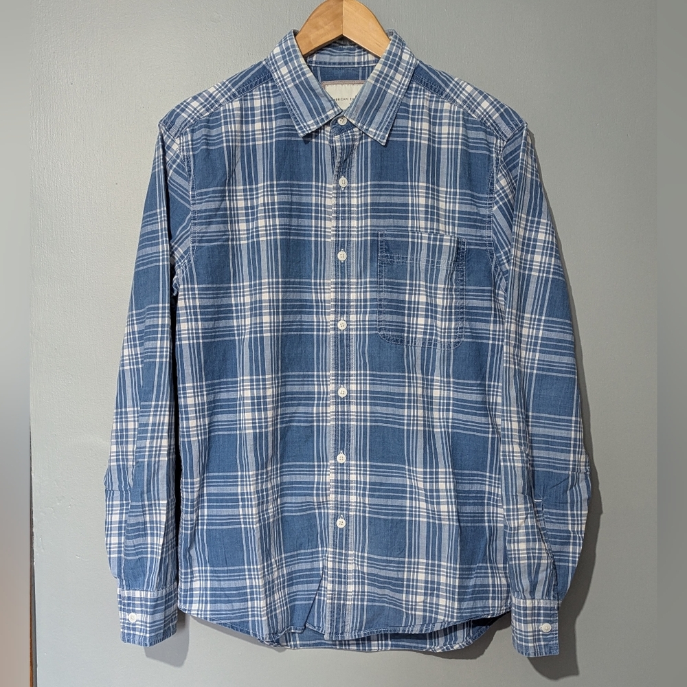 American Eagle Super Soft Everyday Plaid Button Up Shirt Mens Small